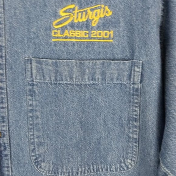 Vintage Sturgis 2001 Mens Shirt Button Down Denim Blue Embroidered Pockets Large - Picture 6 of 12